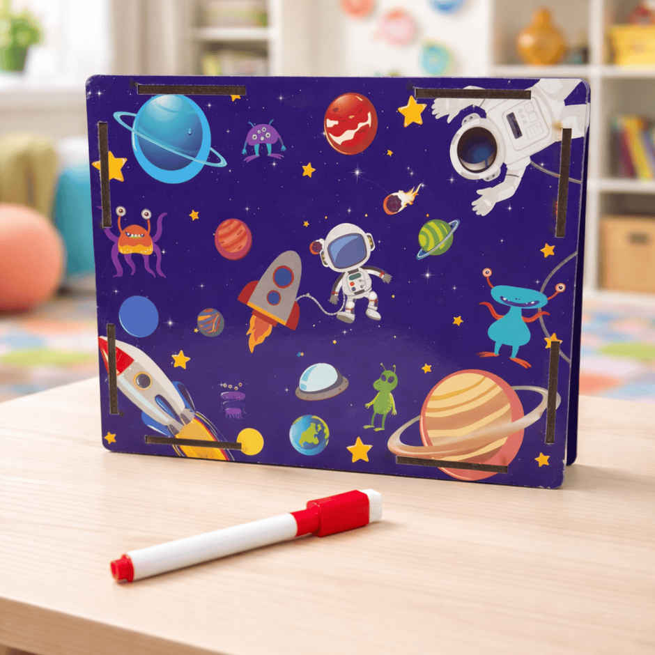 Fablue Space Theme Wooden Money Bank for Kids Blue