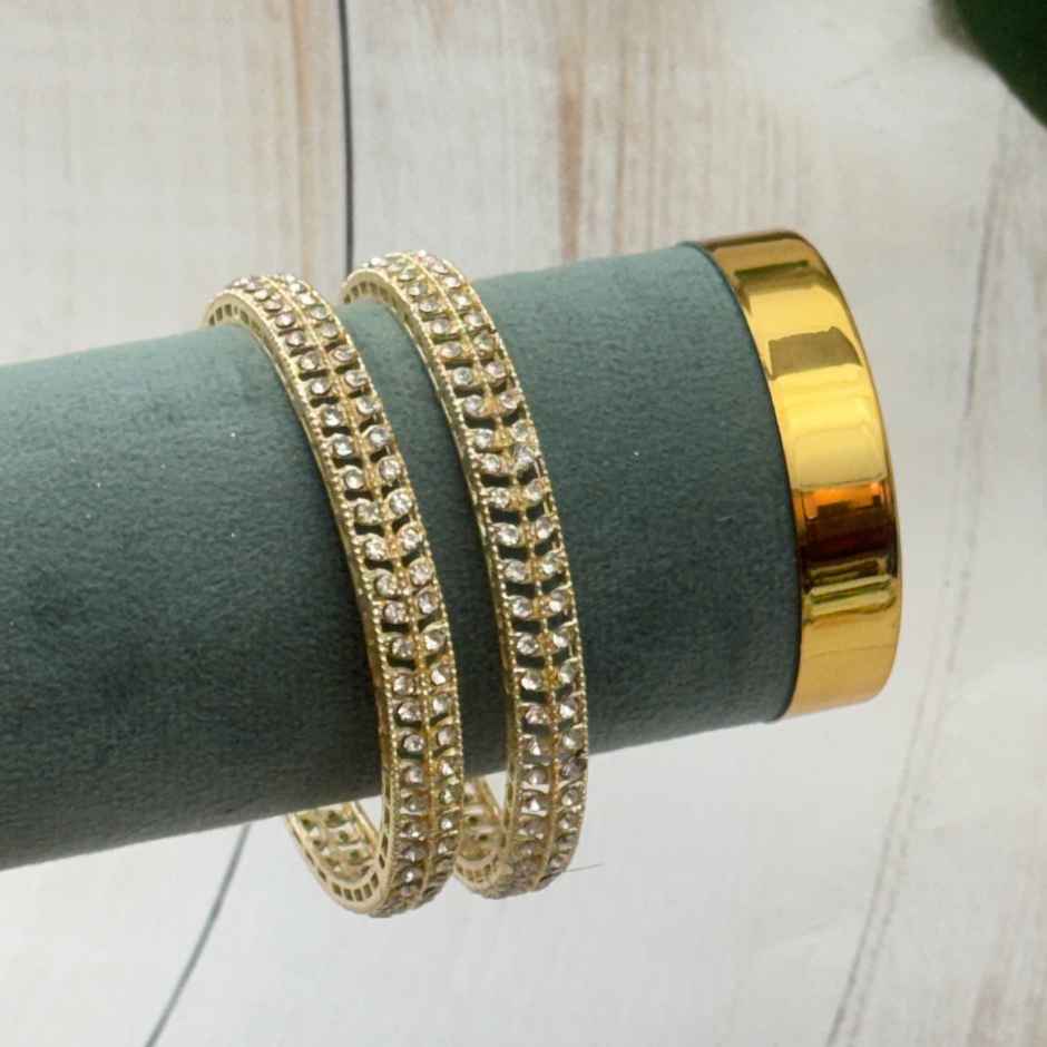 The Opal Factory Metal Bangles Elegant Diamante Leaf Design | Gold - Size 2.6