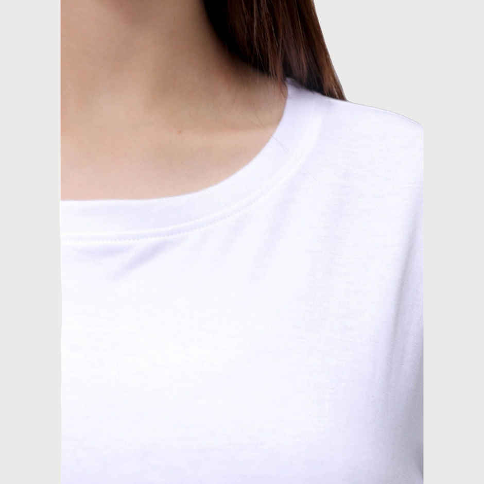 Freehand Women's Casual Regular Solid Crew Neck T-shirt | 0424-Zfhcntee3-04 | White - L