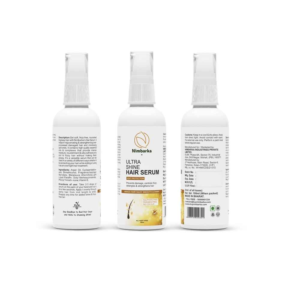 Nimbarka Ultra Shine Hair Serum - Heat Protection Frizz Control Detangles & Strengthens Hair