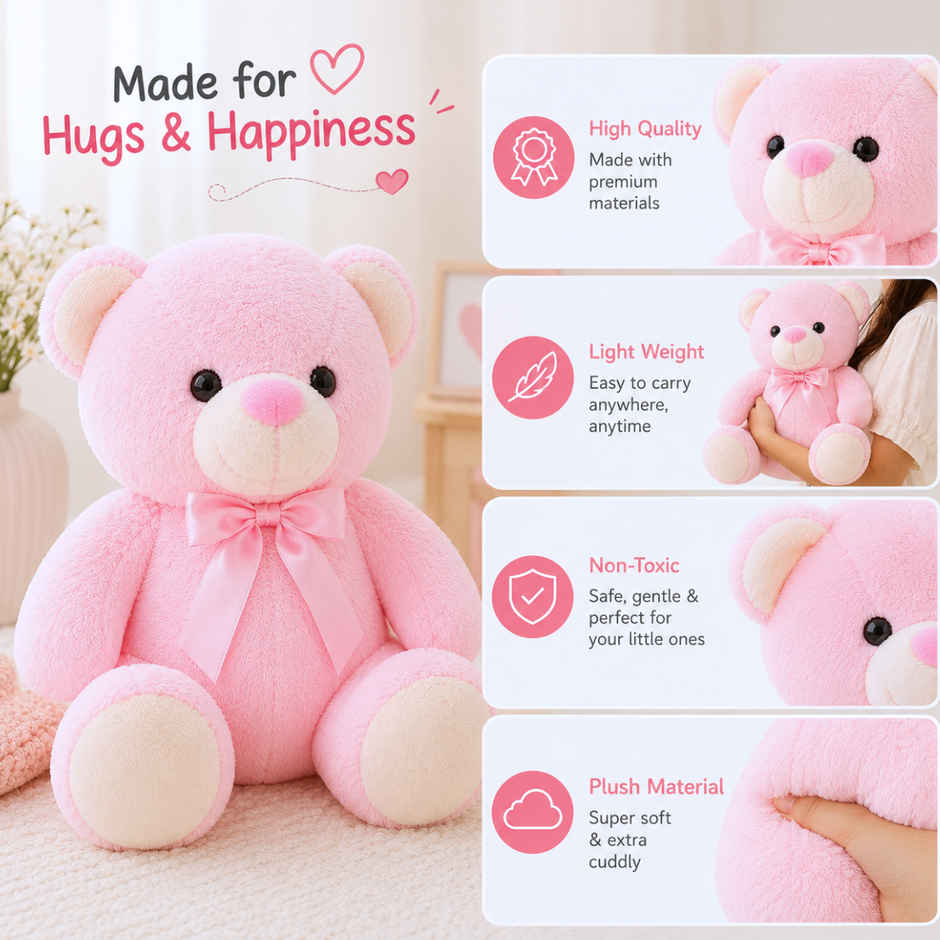 ToyTales Teddy Bear Soft Toy | Plushie Stuffed Animal Toys | Birthday Gift for Kids | Pink | 40cm