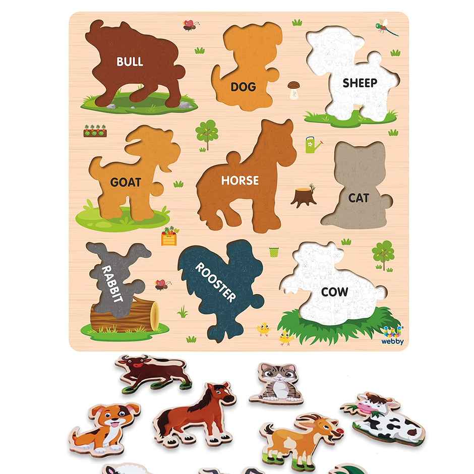 Webby Wooden Farm Animals Montessori Educational Pre-School Puzzle Board Toy for Kids