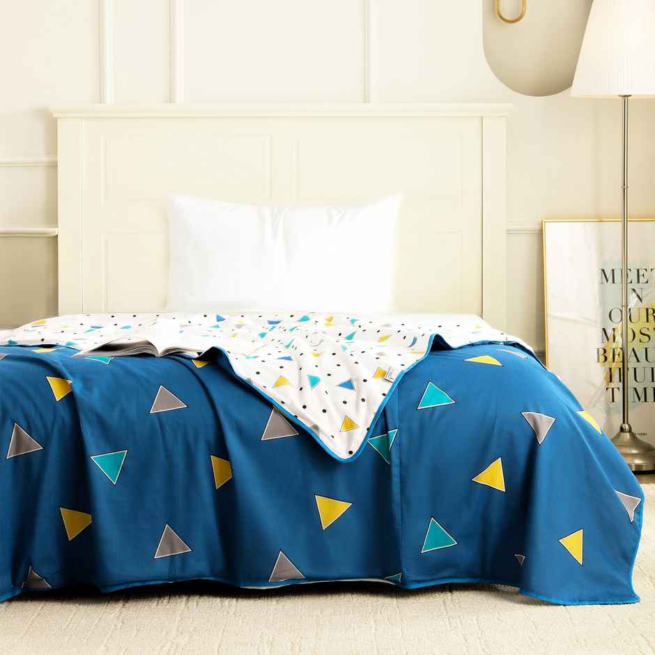 Story@home Geometric Single Dohar | Duvet Cover | Cotton | Blue