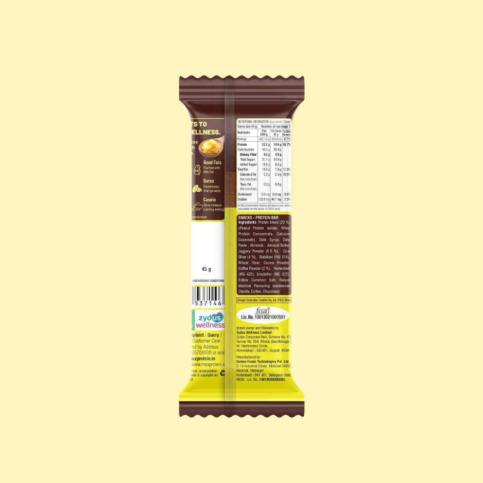 Max Protein Roots Ghee Jaggery 10g Protein Bar | Coffee Mocha | No Palm Oil | 4g Fiber