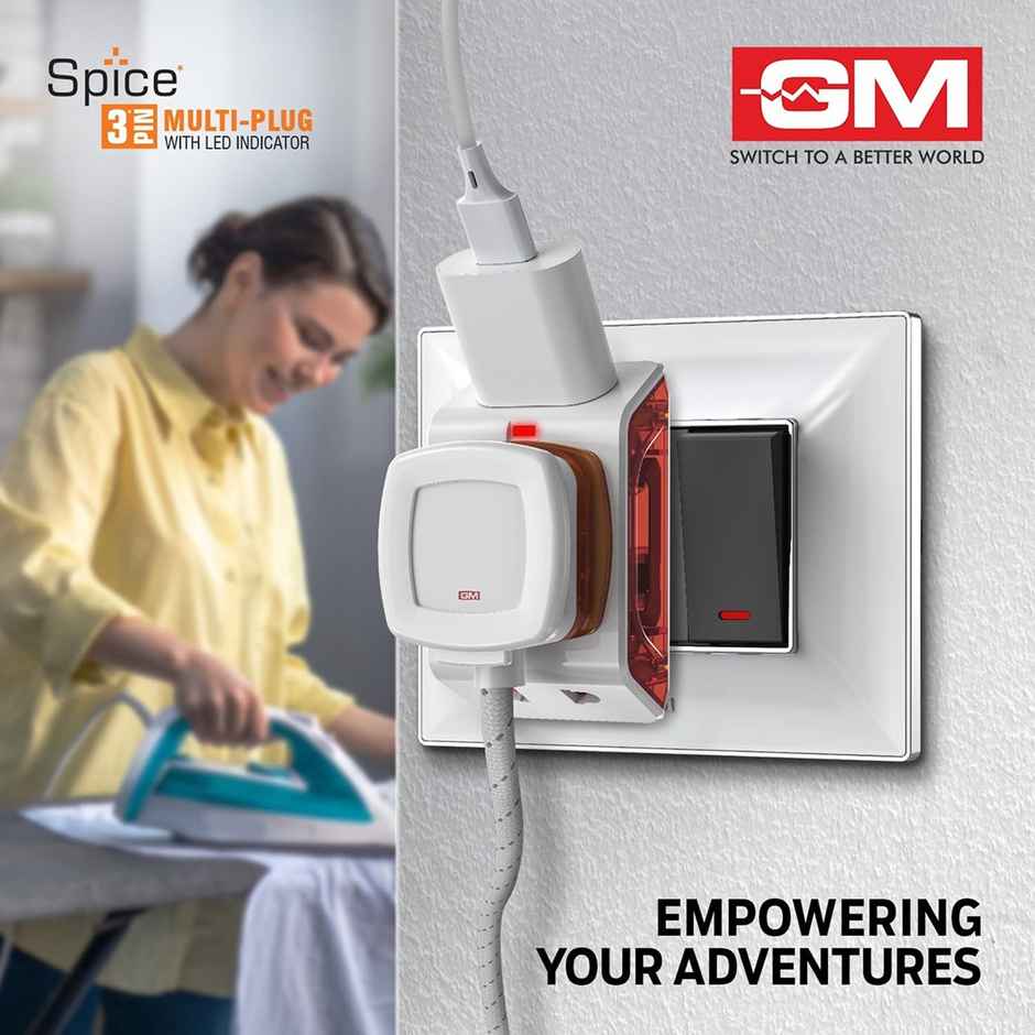 GM 3017 Spice 3 Pin Multi Plug Travel Adaptors White and Red Combo 