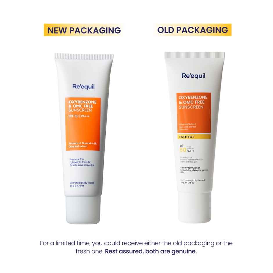 Re'Equil Oxybenzone Free Sunscreen SPF 50 For Oily, Acne Prone Skin