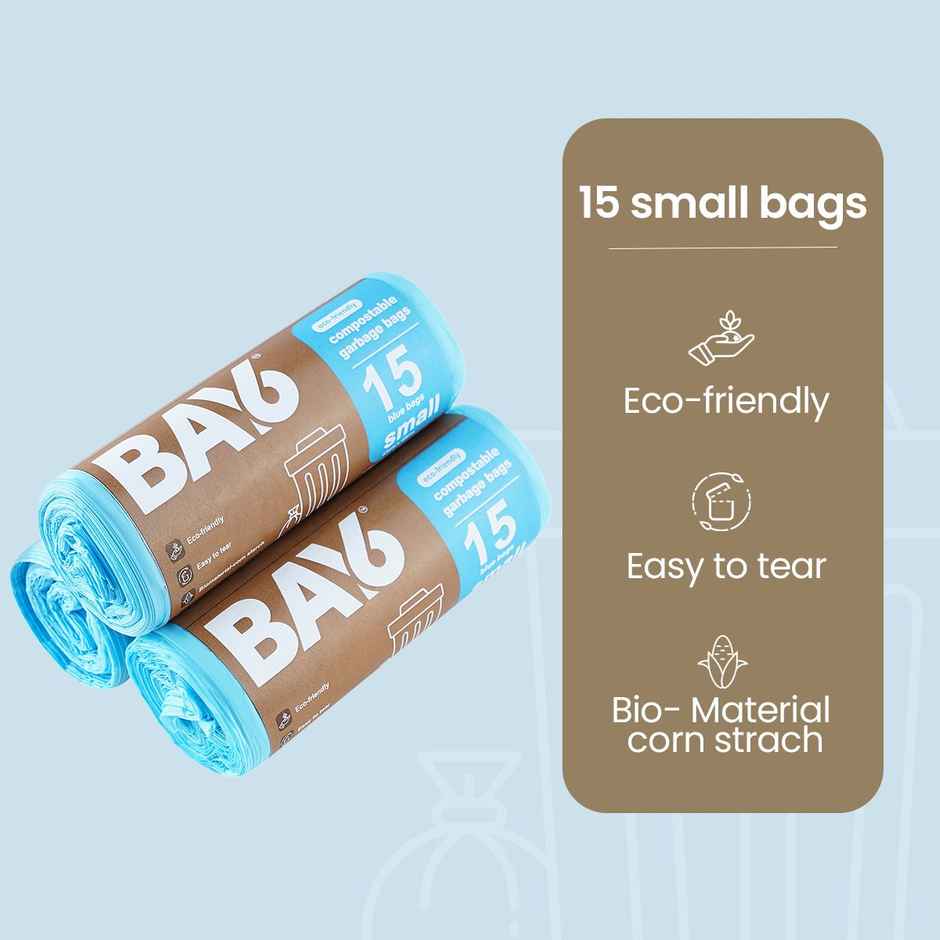 BAY6 Compostable Garbage Bags Roll - Small - 17 x 19 Inch - Blue