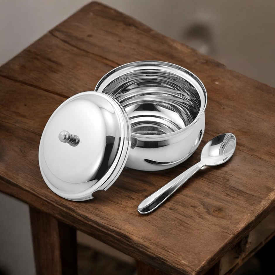 Vinayak Stainless Steel Ghee Pot (With Lid, Silver, 400 ml, 1 Piece)