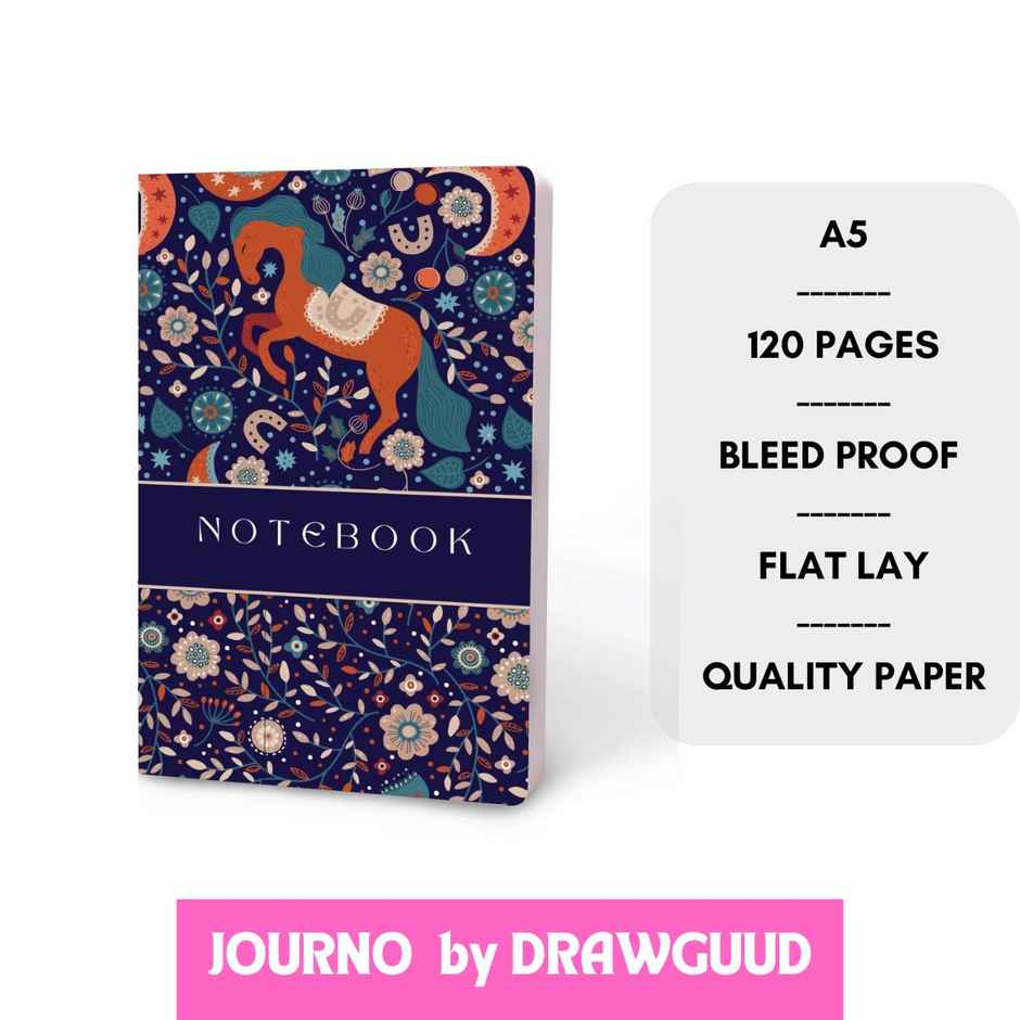 Journo By Drawguud 70 Gsm A5 Notebook : Ruled |120 Pages Horse Notebook