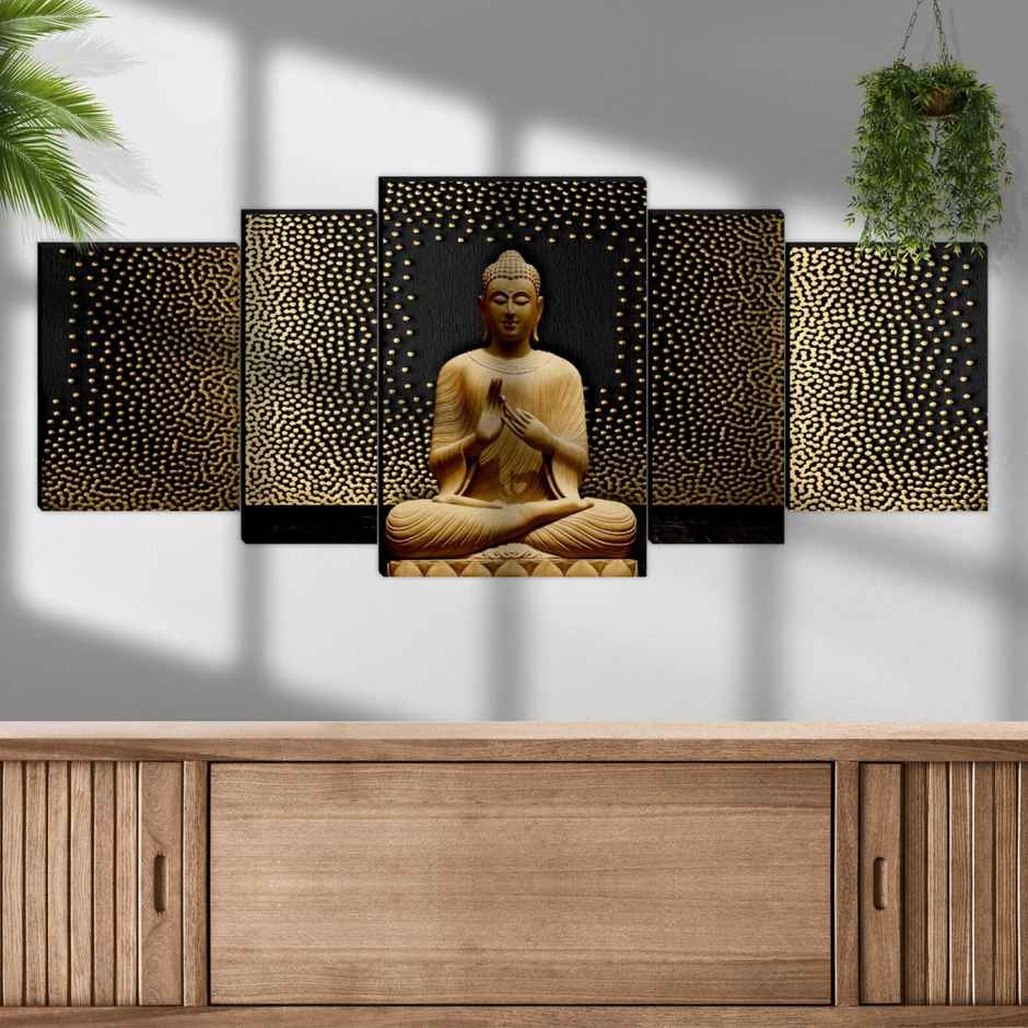 Saf Buddha Large Set Of 5 Digital Reprint 18 Inch X 42 Inch Painting (Without Frame, Pack Of 5)