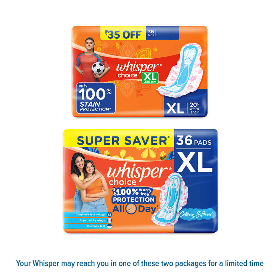 Whisper Choice Sanitary Pads | XL | 36 pcs