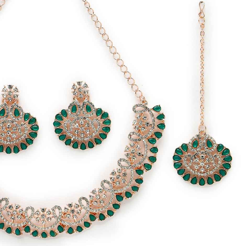 Sukkhi Stunning Gold Plated Green Stone Studded Choker Necklace Set