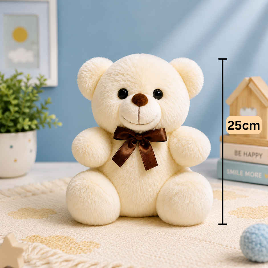 ToyTales Teddy Bear Soft Toy | Plushie Stuffed Animal Toys | Birthday Gift for Kids | Cream | 25cm