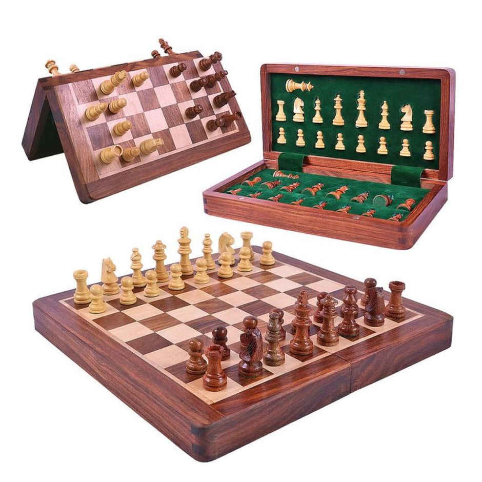  Toyshine 10 X10 Inche Wooden Folding Sheesham Magnetic Chess Handcrafted Portable Queens For Adults & Kid