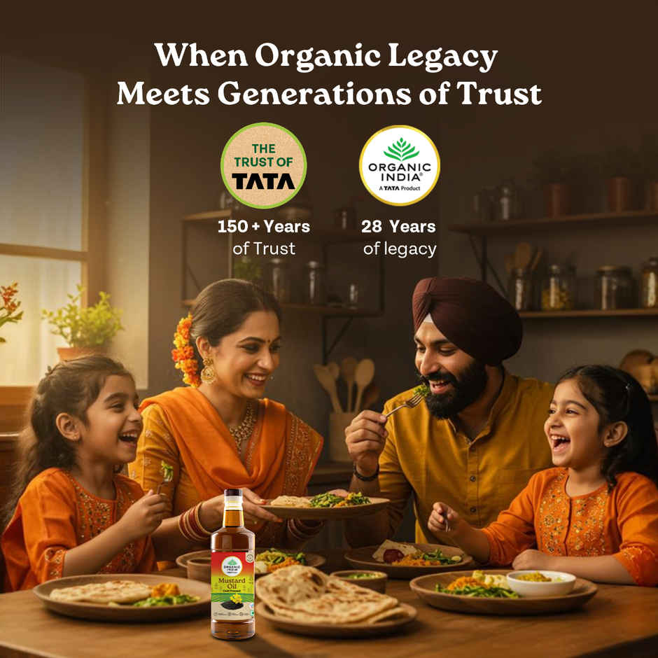 A TATA Product - Organic India Mustard Cold Pressed Oil | Lab Tested on 250+ Parameters