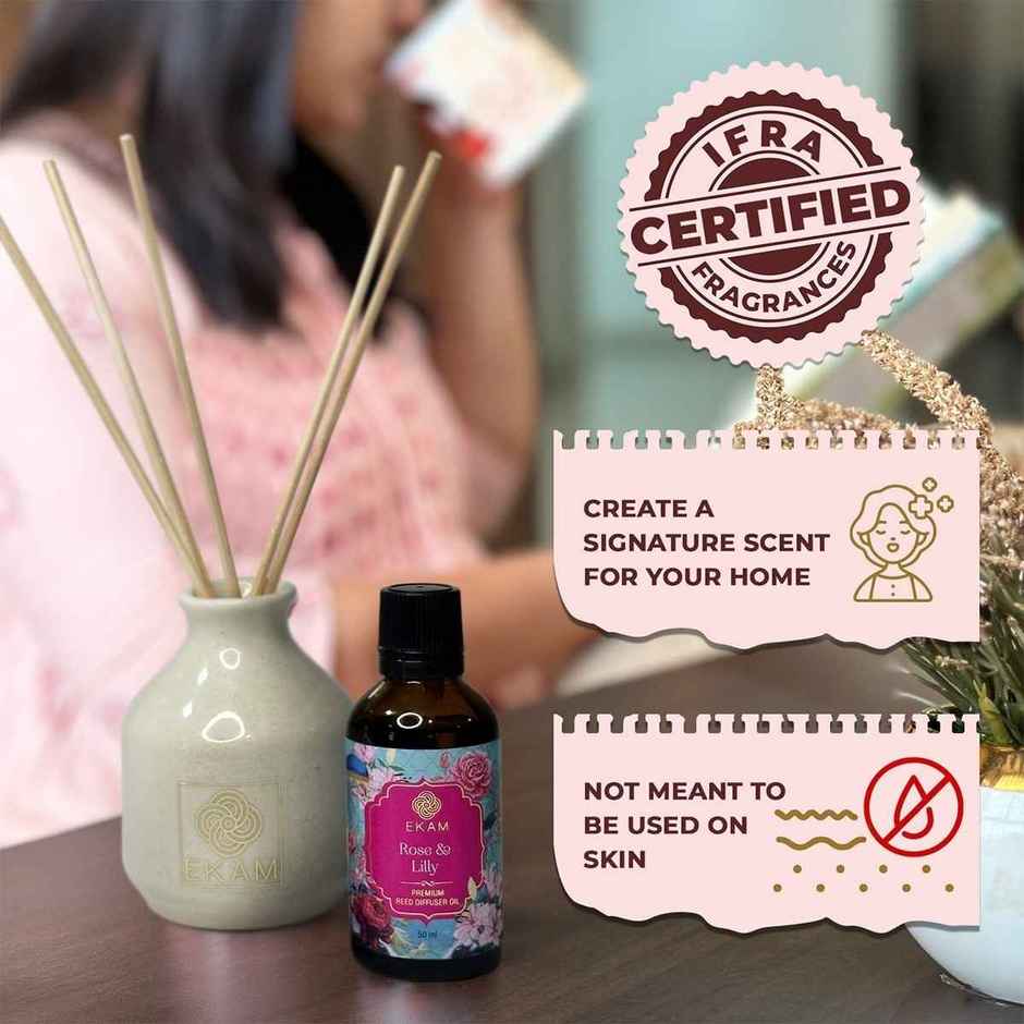 EKAM Reed Diffuser Gift Set| Festive Collection| 435 g | Rose & Lily | Luxury Home Fragrance