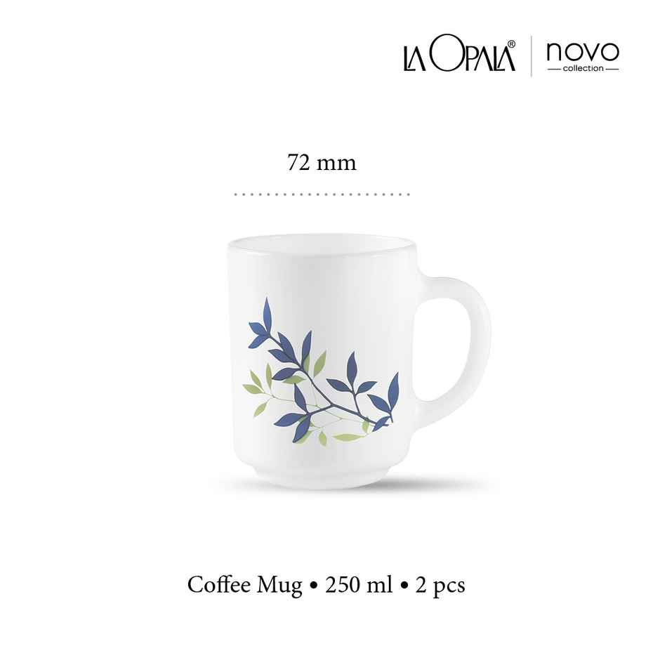 La Opala Novo Coffee Mug Grace 250 ml Set of 2 Silken Charm Opal Glass Mugs for Tea & Coffee White