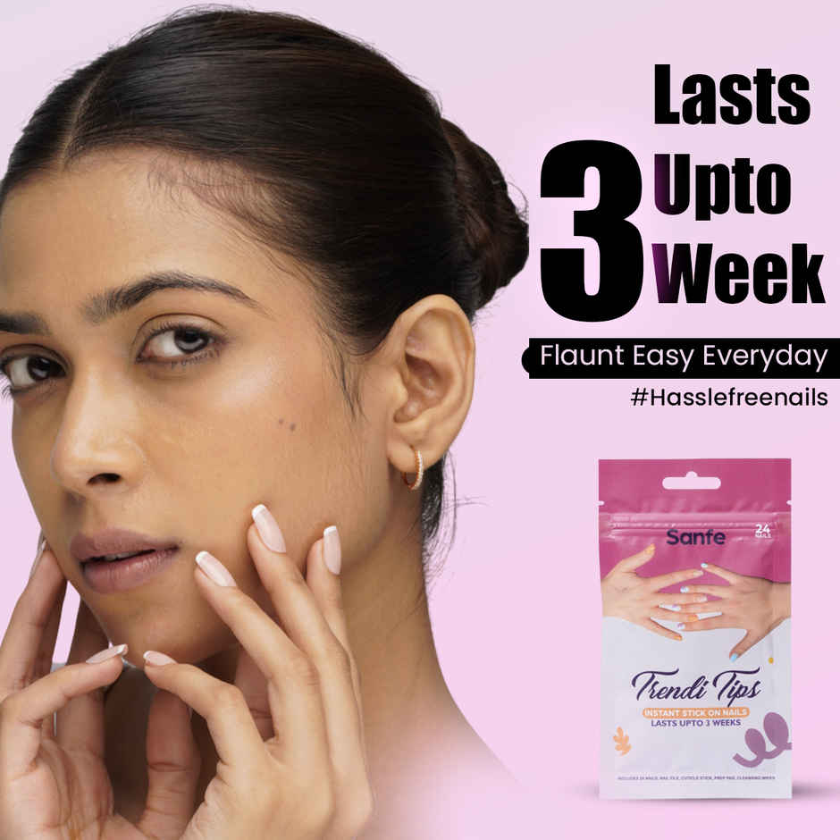 Sanfe Instant Stick On Nails-French Tip | Press On Nails Kit | Artificial Nails Set