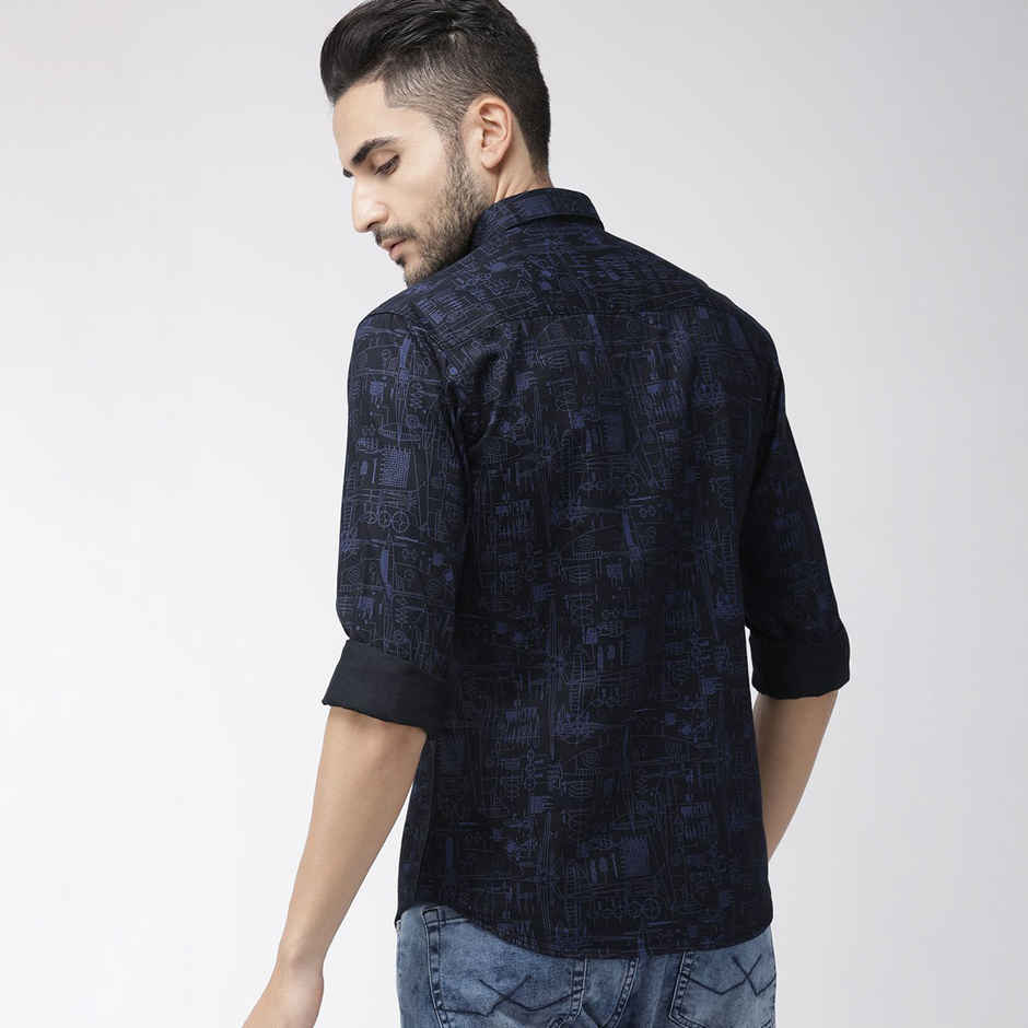 The Indian Garage Co Men's Slim Fit Abstract Print Casual Shirt | Black - M
