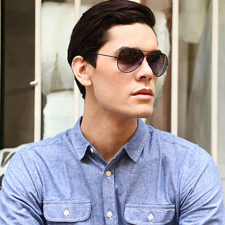 Vincent Chase By Lenskart Unisex Solid Metal Aviator Sunglasses | Black - M