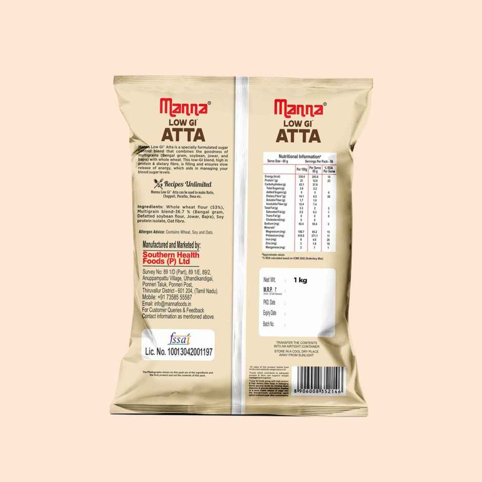 Manna Low Gi Atta - Diabetic Friendly| High Protein & Fibre