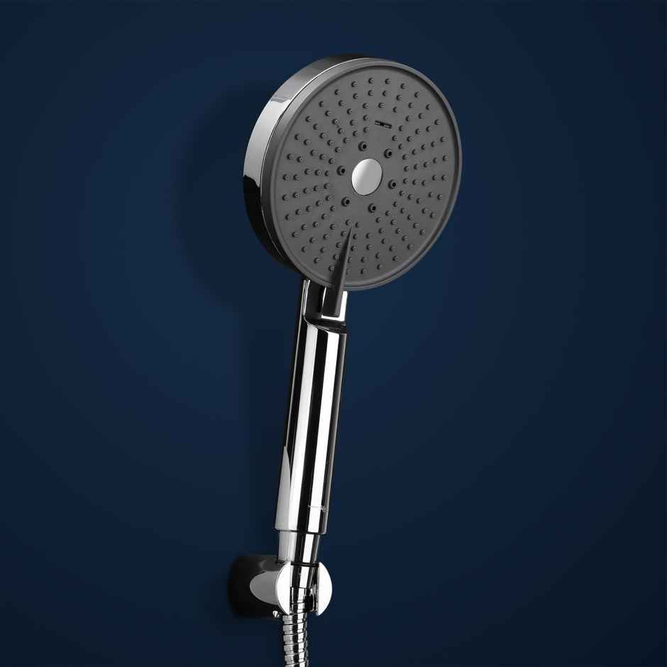 Hindware 3 mode Hand Shower | 1.5 Meter Flexible Steel Hose Pipe & Wall Hook | Grey Finish