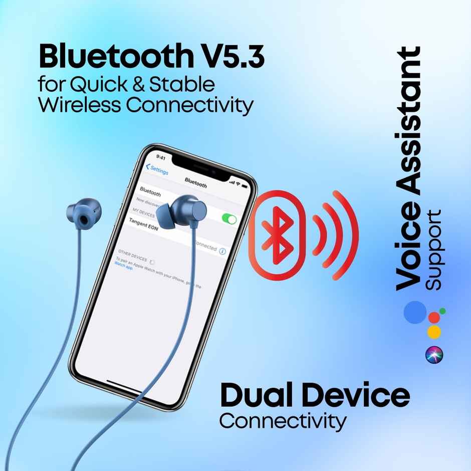 pTron Tangent Eon Bluetooth Neckband | 45H Playtime | Hd Mic | Trutalk Ai-Enc Dual Device Pairing - Blue