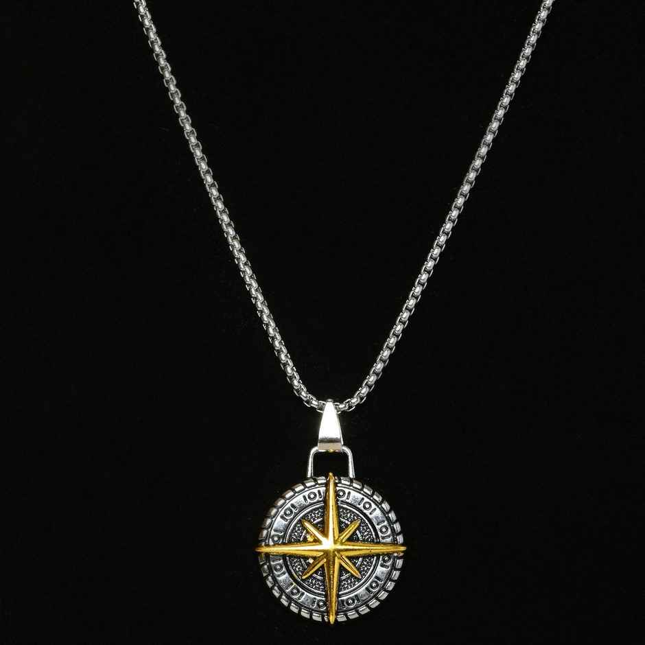 Fashion Frill Men's Cross Compass Pendant Chain Silver Onesize