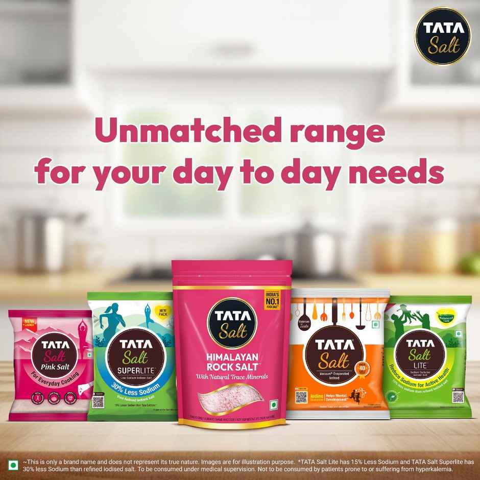 Tata Himalayan Rock Pink Salt Pouch, Premium Sendha Namak, With Natural Trace Minerals, Low Sodium, Crystal Salt