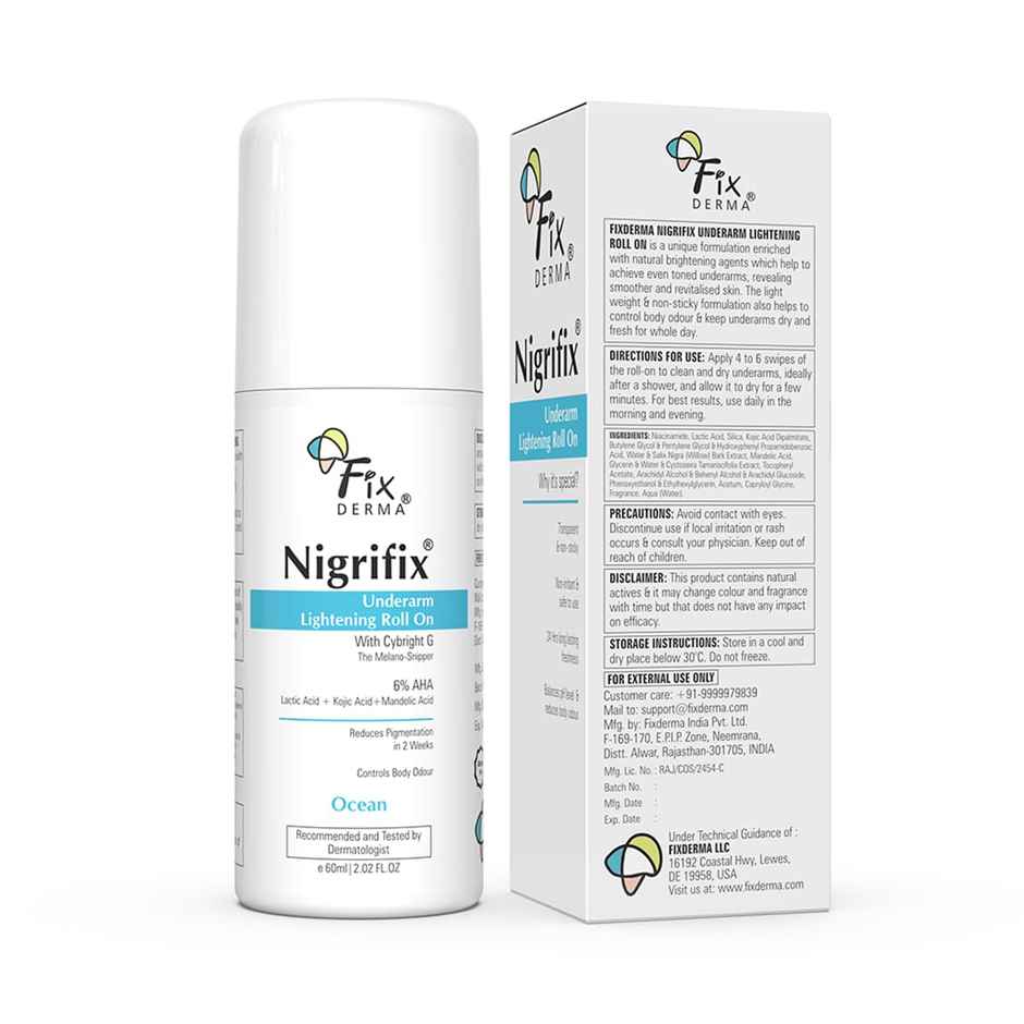 Fixderma Nigrifix Underarm Ocean Roll on With 6% AHA, Lactic Acid Deodorant Roll on