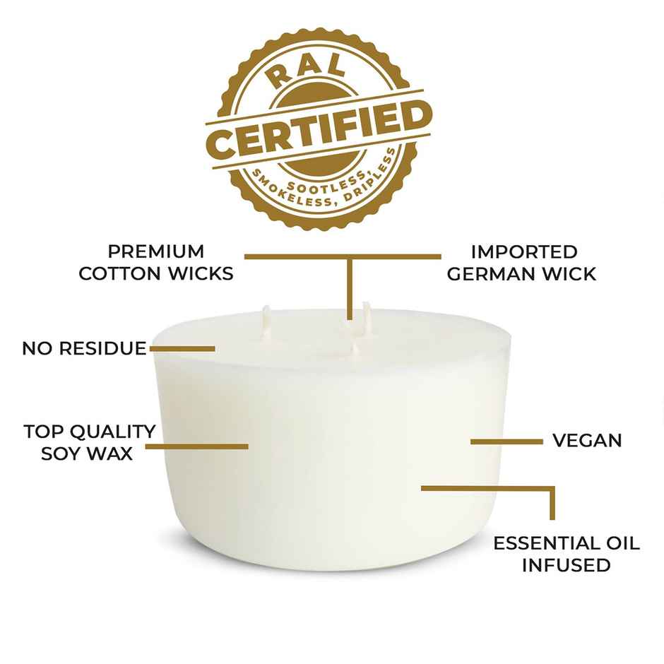EKAM Lemongrass Scented 3 Wick Soy Wax Candle Refill | 256 g | 35 Hour Burn Time
