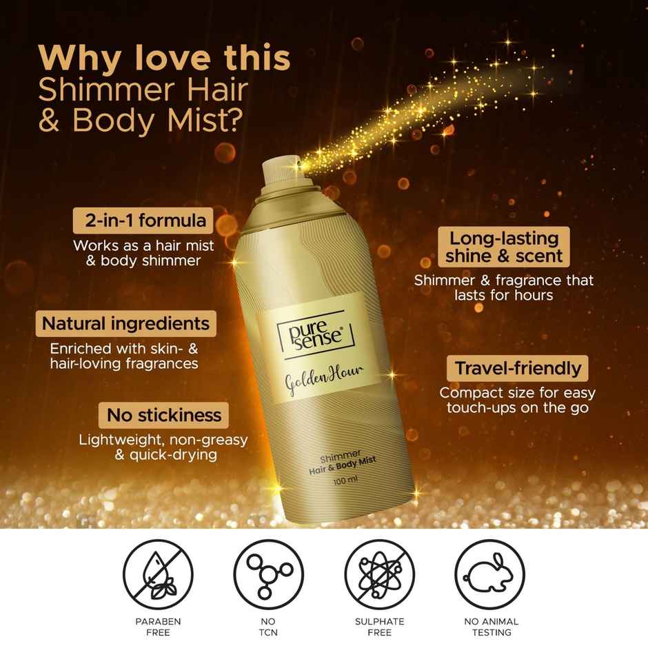 Puresense Golden Hour All Day Hair And Long Lasting Fragrance Shimmer Body Mist - For Women