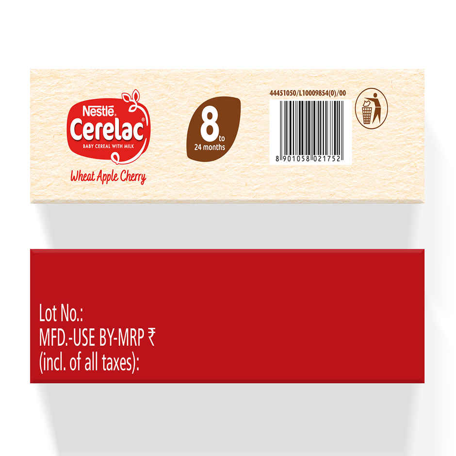 Nestle Cerelac Wheat Apple Cherry Baby Food Cereal,No Refined Sugar, No Preservatives,8 - 24 Months