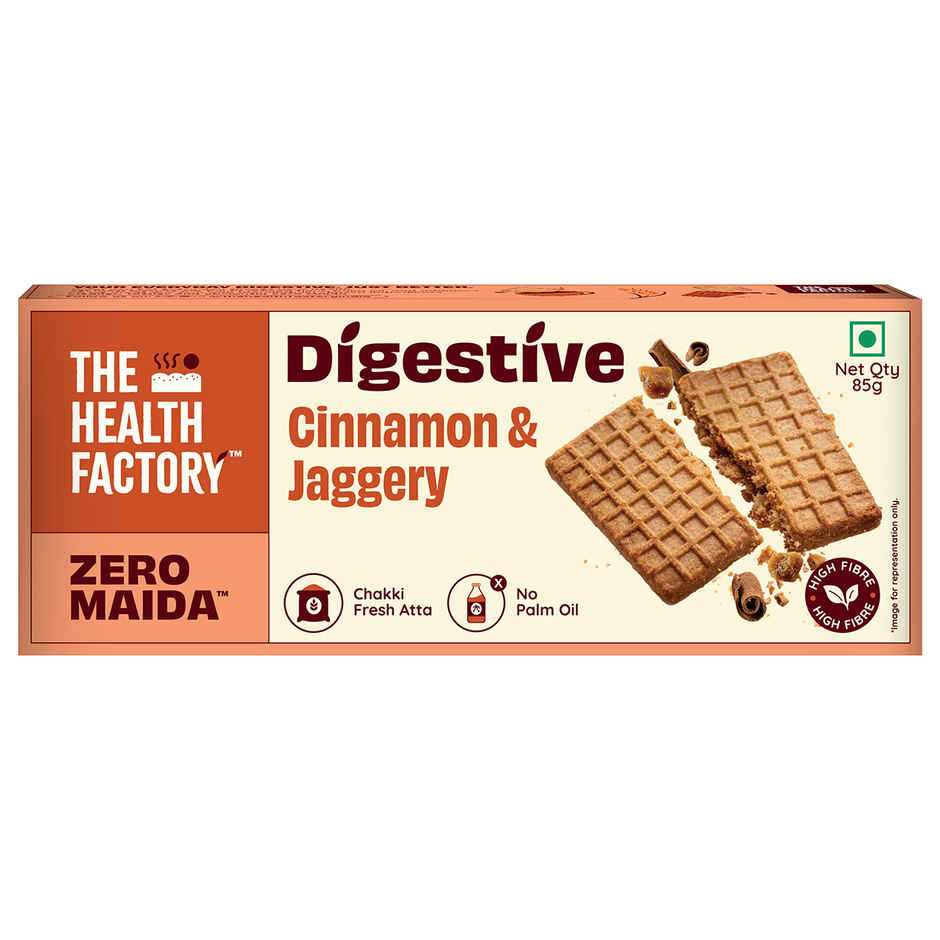 The Health Factory Super Fibre Digestive Cookie Biscuits - Cinnamon & Jaggery | Zero Maida