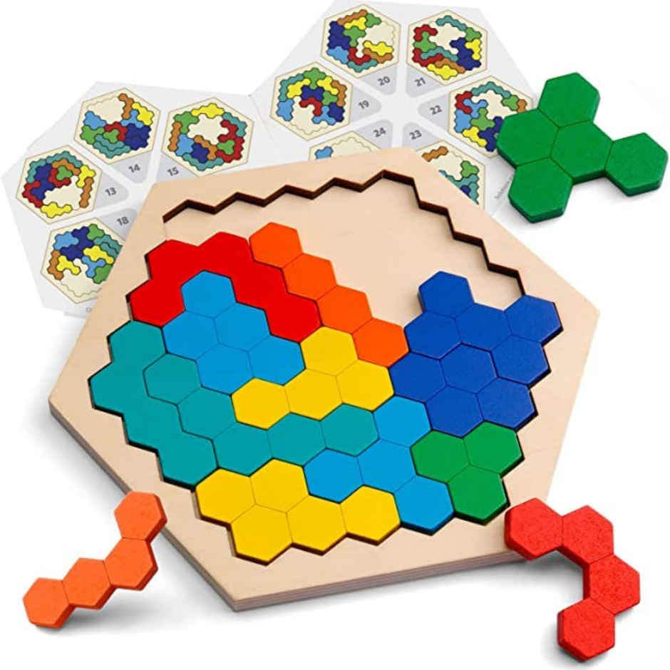 Fablue Wooden Puzzle Toddlers Toy For Kids | Hexagon Educational Learning Puzzle Toy
