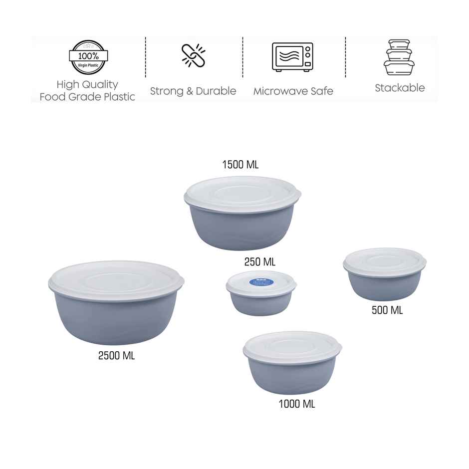 BAY6 Round Container Set With Lid - Grey 5pc