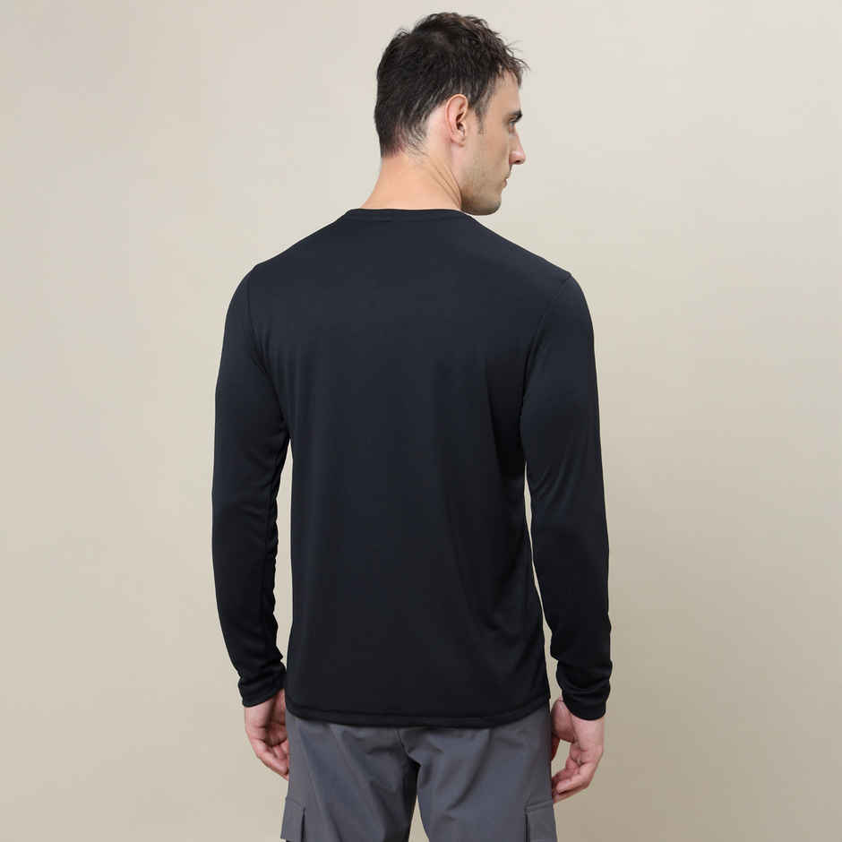 Technosport Men's Poly Solid Slim Fit Round Neck Full Sleeve Sports T-shirt | Black - M