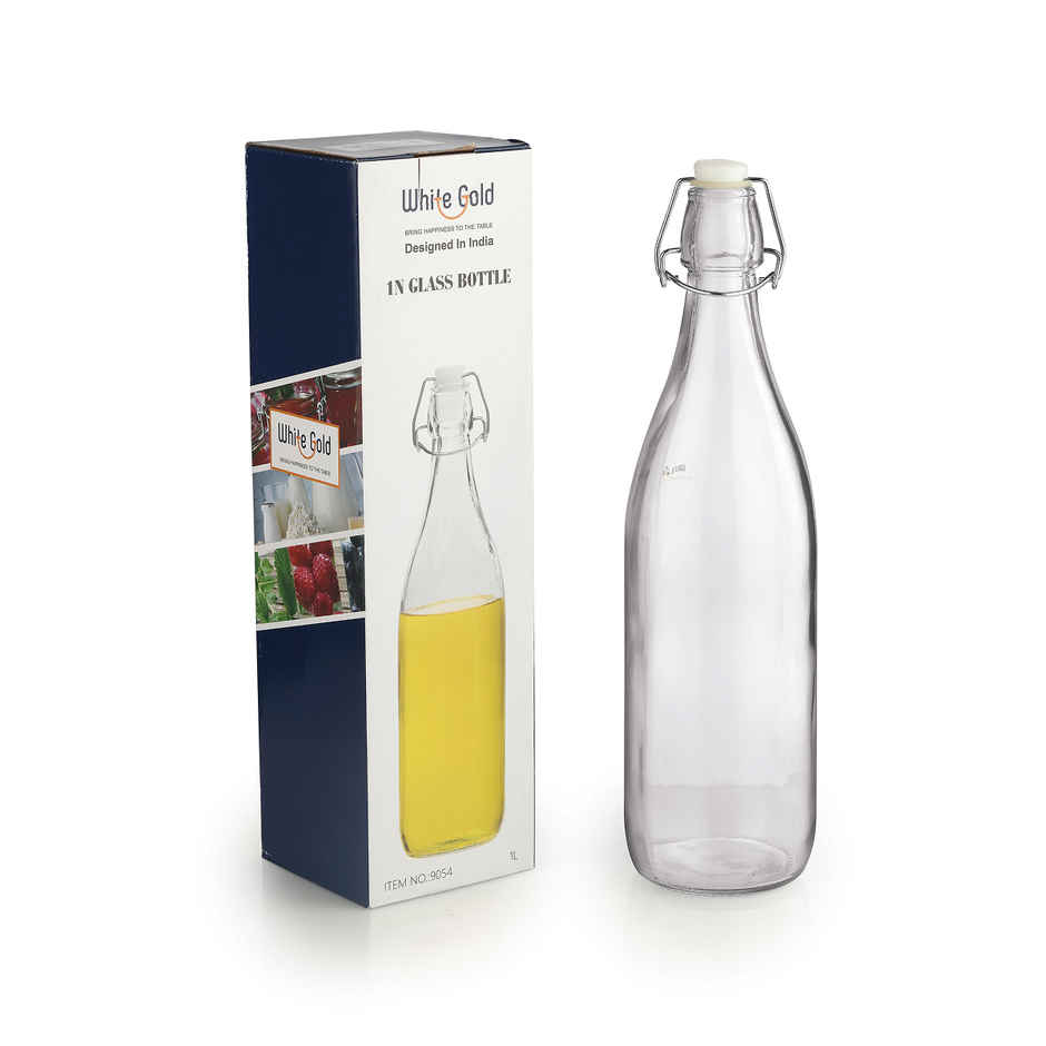 Luckyglass Glass Water Bottle With Round Base | Clear | 1 L