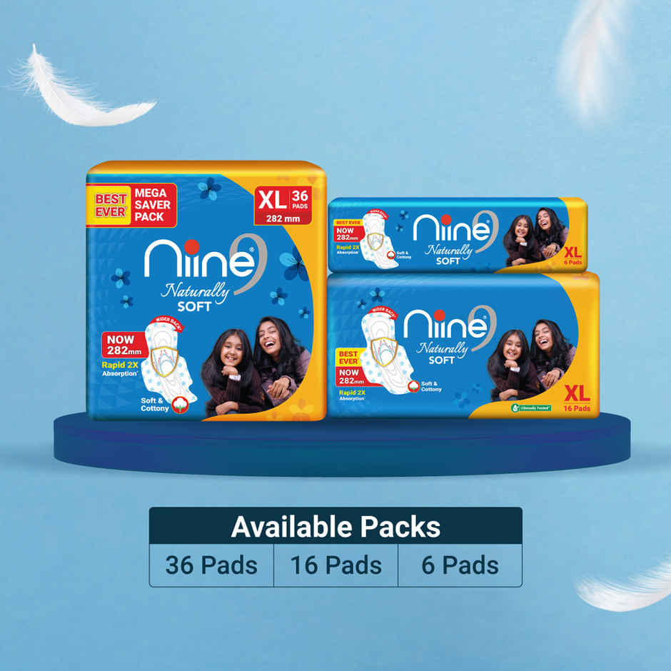Niine Naturally Soft XL Sanitary Pads | Soft & Cottony | 36 Pads 