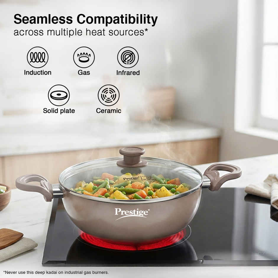 Prestige Ceraglide Duo Deep Kadai with Lid | 24 cm | Non-Stick Ceramic Coating