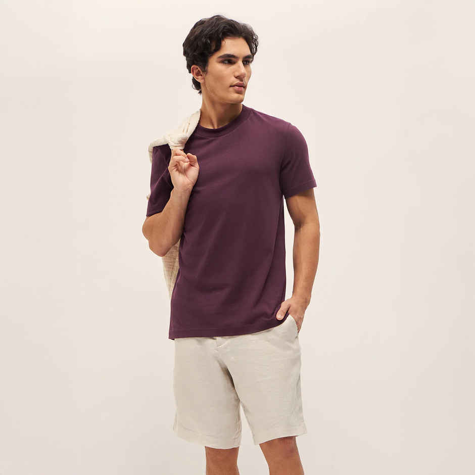 The Bear House Men Relax Fit Solid T-shirt - Subaro | Purple | XL