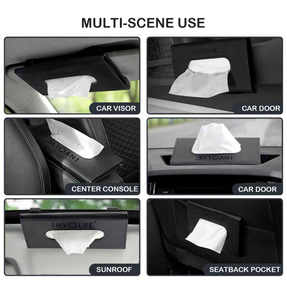 Involve Your Senses Car Visor Leather Tissue Holder | PU Leather Dashboard Tissue Case