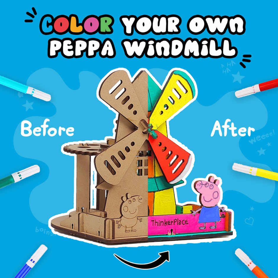 ThinkerPlace Peppa Pig DIY Windmill Pen Stand | Rotating Pen Stand & Learn Electricity (Age 3+)