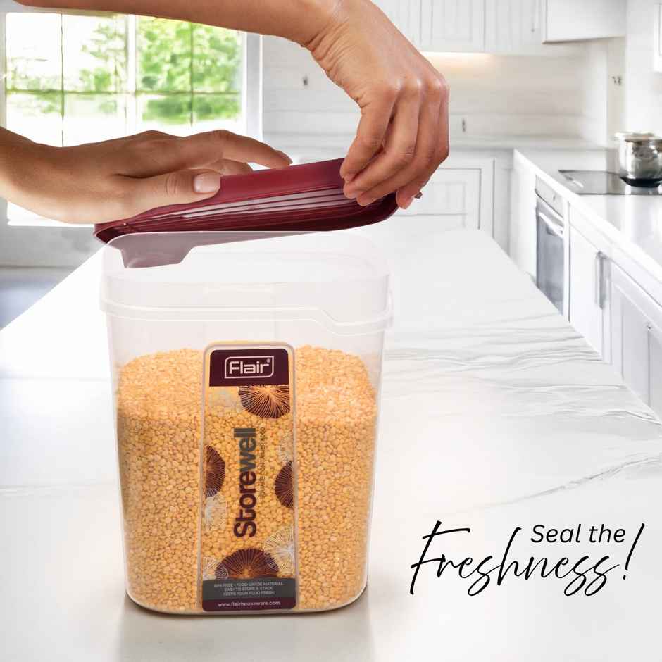 Flair Plastic Storewell Food Storage Containers 6000 ml (Maroon), Bpa Free, Spices Grains