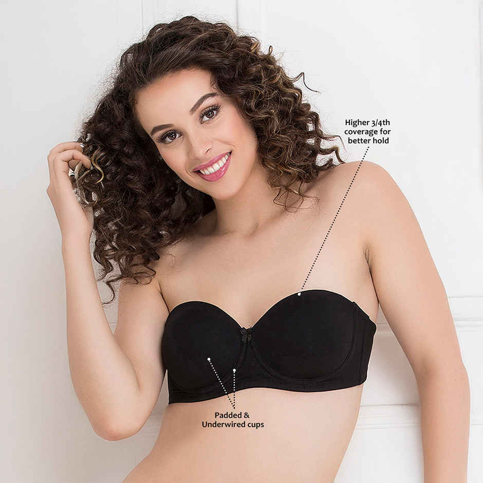 Clovia Women Padded Underwired Full Cup Multiway Strapless T-Shirt Bra - Cotton | Black | 38D