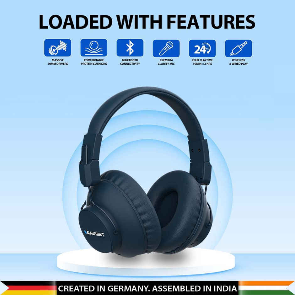Blaupunkt BH41 Wireless Headphones I Long Playtime 40Mm Drivers | Blue
