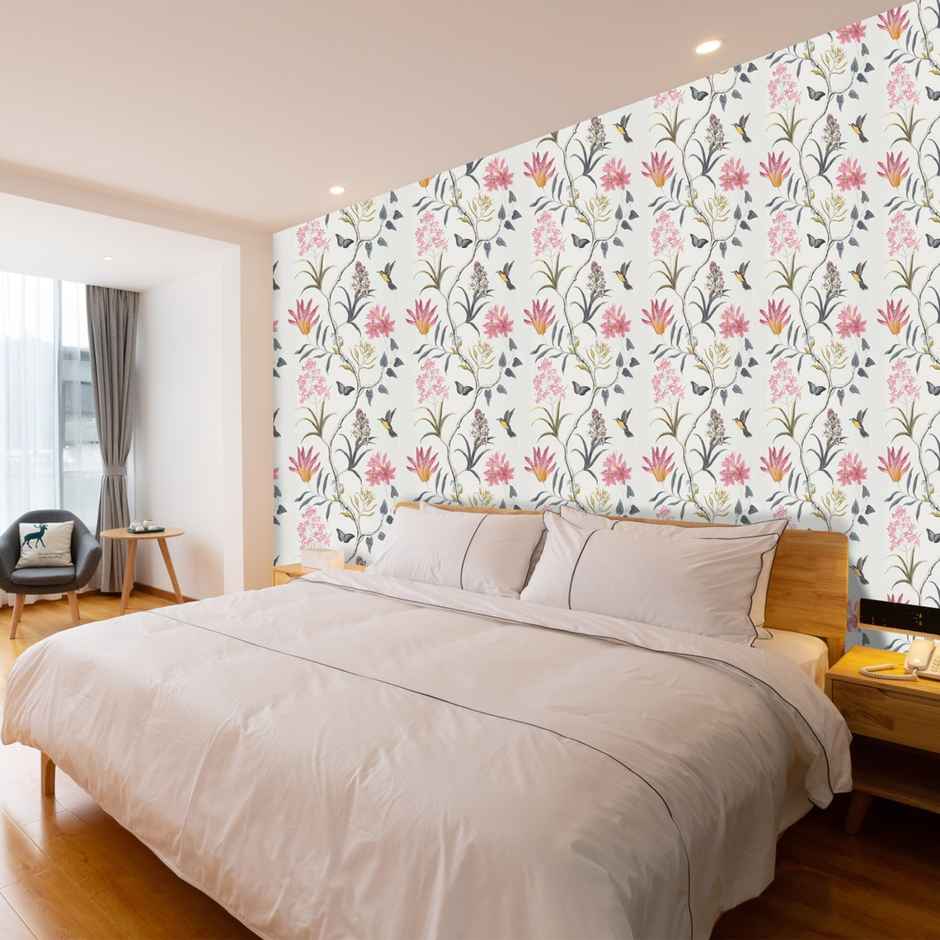 Wollzo Flowers And Leaves Self Adhesive Wallpaper