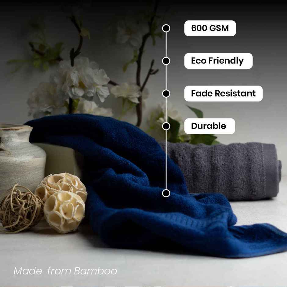 Mush 100 Bamboo Hand Towels 550 GSM Soft Absorbent Quick Dry 40x60 cm Navy Grey