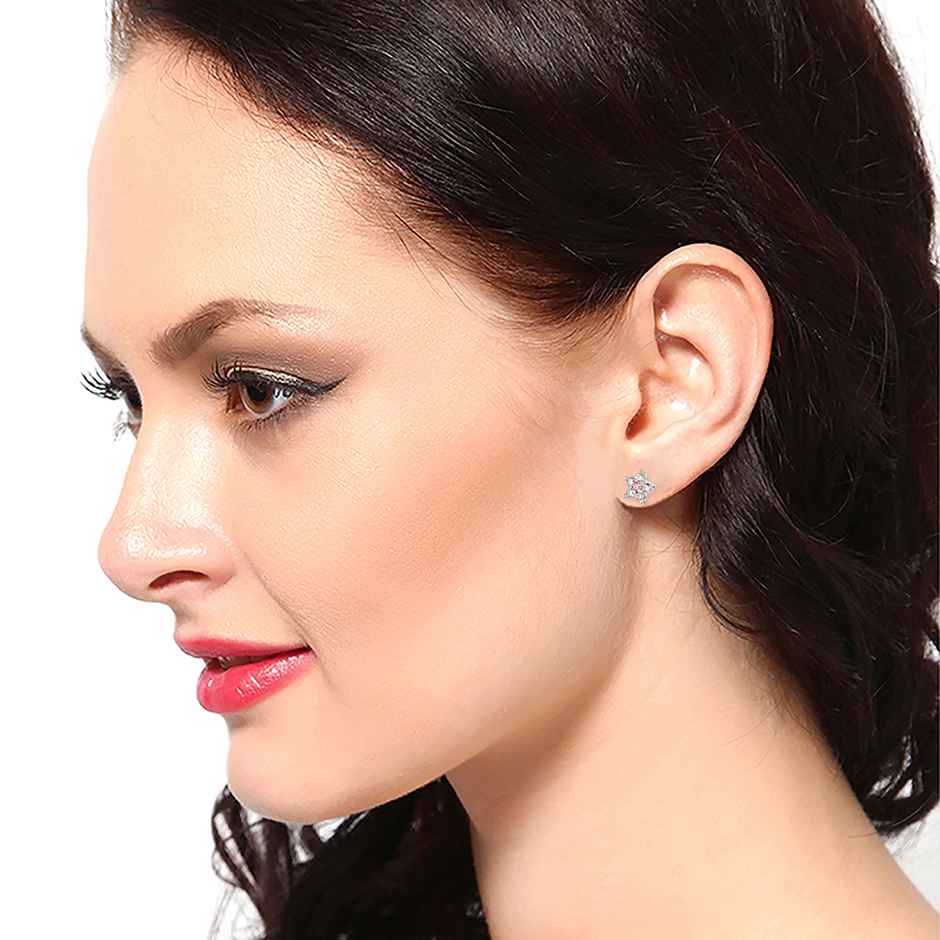 Carlton London 925 Sterling Silver Rhodium Plated with CZ Floral Stud Earring | S122327E-1