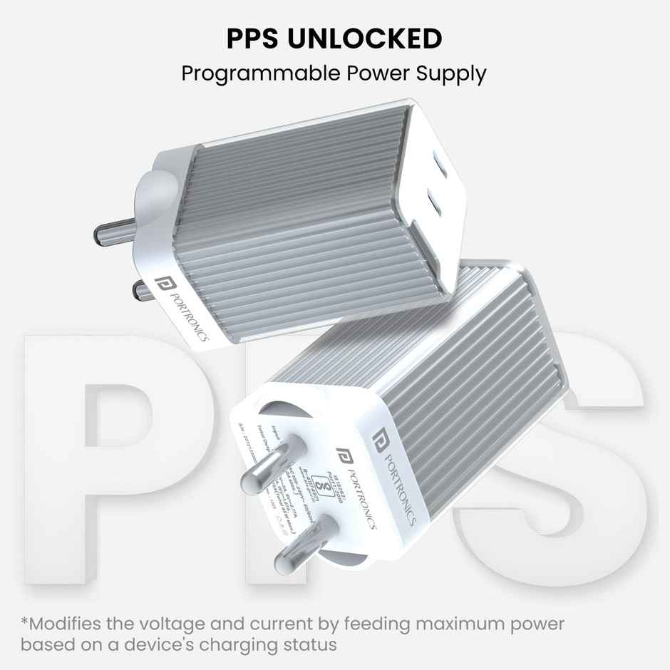 Portronics Adapto 4, Dual Ports High Power Pd Charger - White